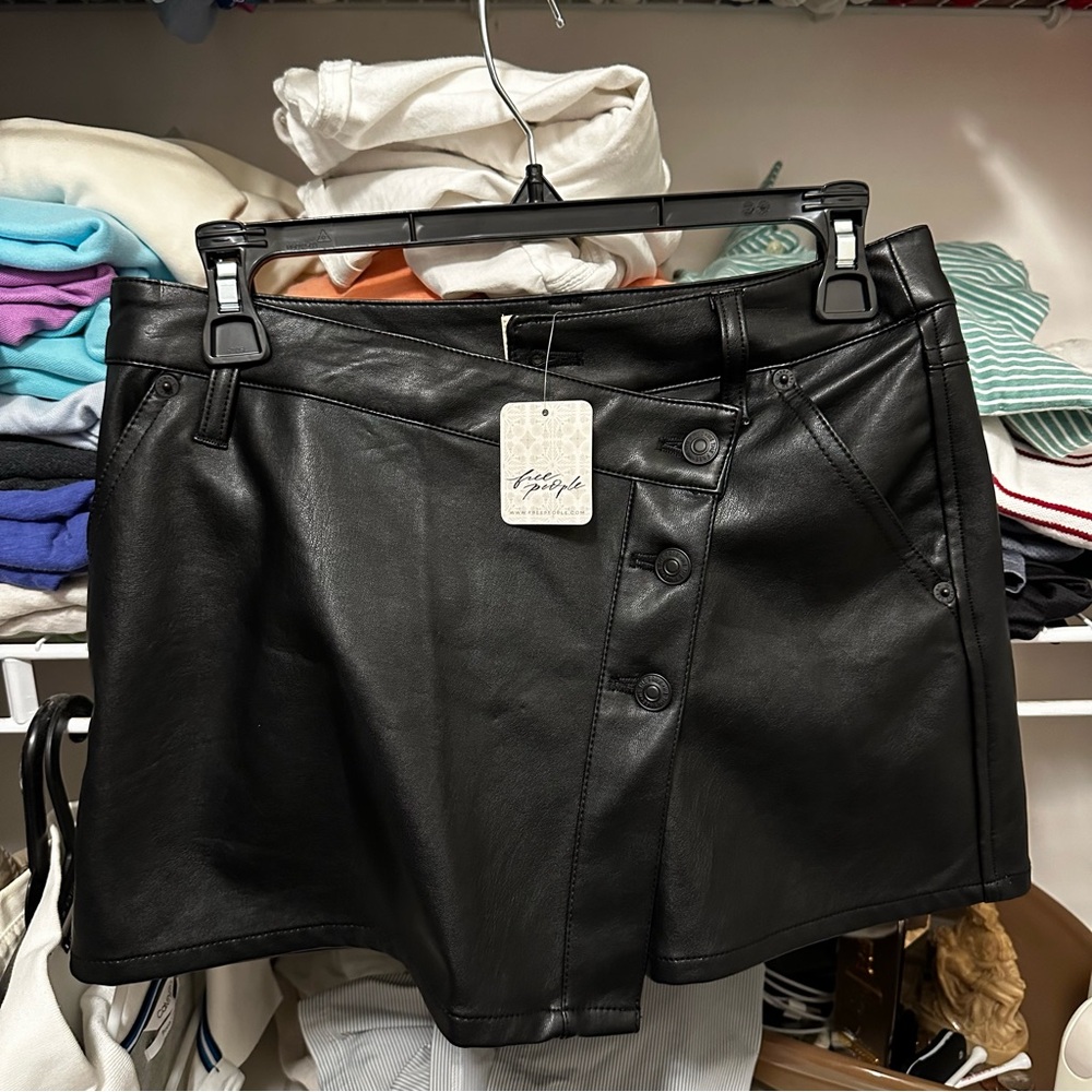 Free People Black Faux Leather Skort
